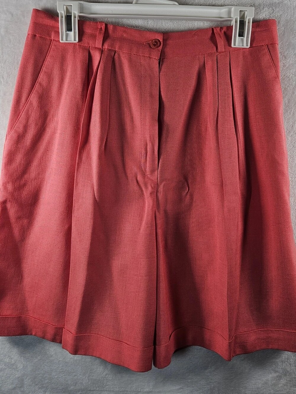 Casual Corner HighRise Pleated Trouser Shorts Rayon Linen Coral Sz 12 Grannycore